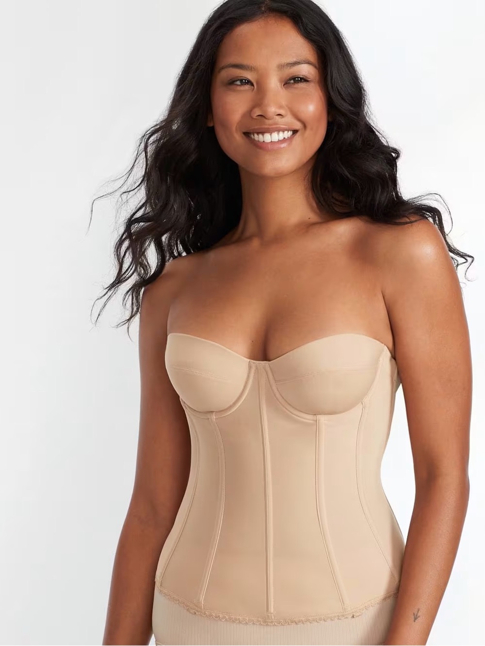 Dominique Brianna 36B Strapless Longline Corset Bra Low Back Bridal Shapewear